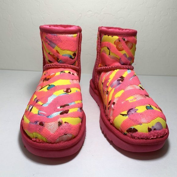 UGG Classic Mini Tiger Flower Boots Sequin Suede Booties Pink Size 6 NEW - Picture 3 of 8